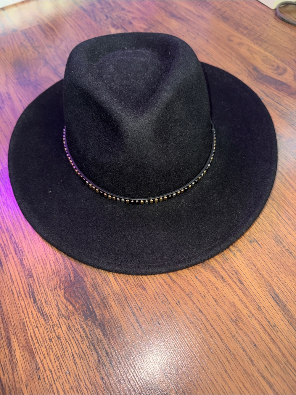Topshop Black Wide-Brim Felt Fedora with Stud Trim 44.B4